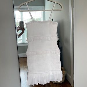 Nasty gal White Shirred Ruffle Mini dress - sz 6
